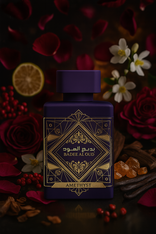 Bade’e Al Oud Amethyst by Lattafa – Floral Vanilla Oud Perfume (2ml / 5ml / 10ml)