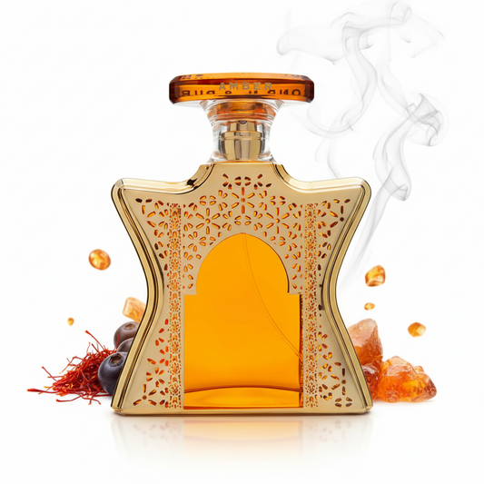Bond No. 9 Dubai Amber—gold star-shaped bottle on white, square and centered