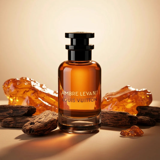 Louis Vuitton Ambre Levant perfume bottle on a white background