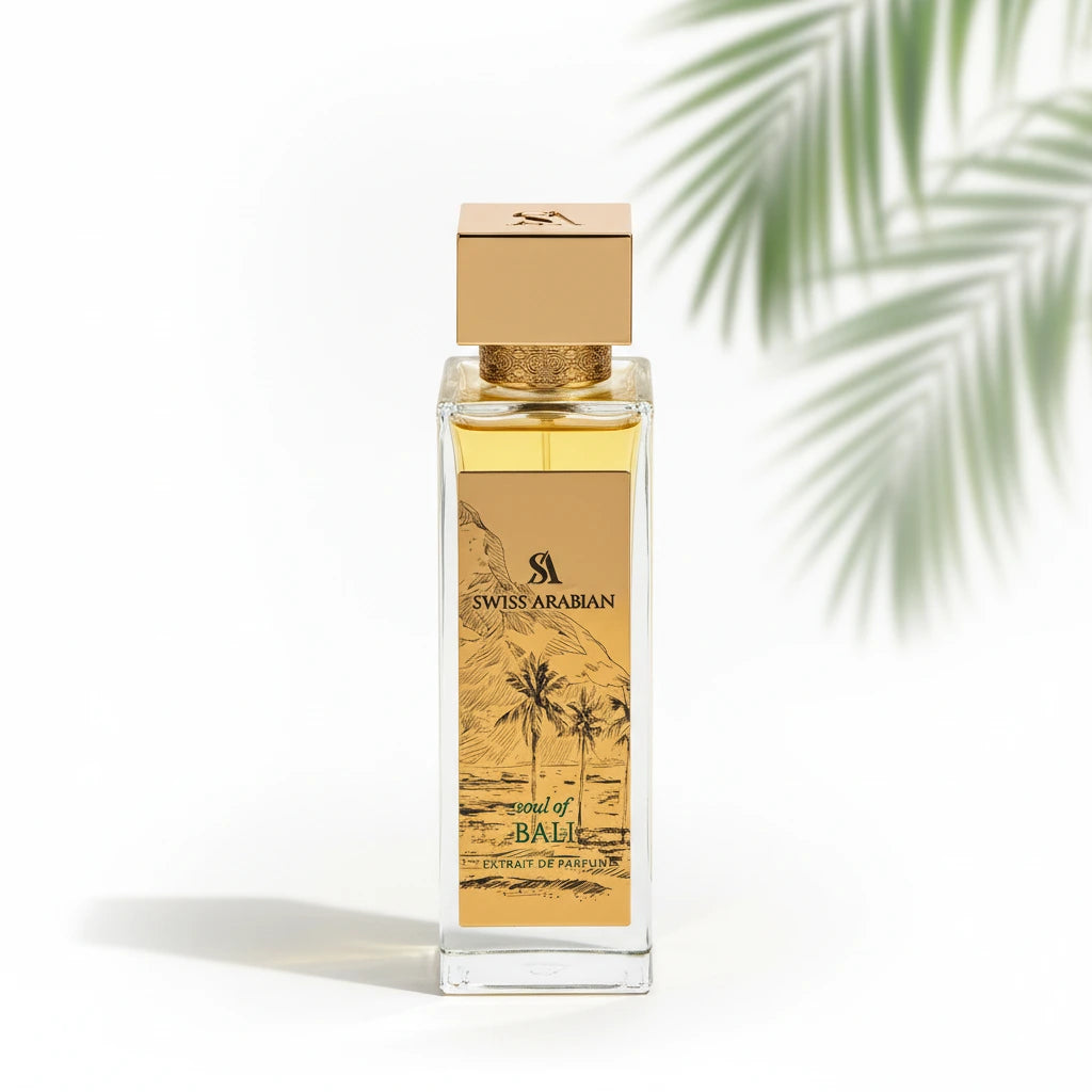 Swiss Arabian Soul of Bali Eau de Parfum front bottle view on white background, square and centered
