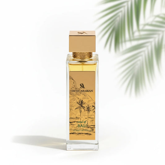 Swiss Arabian Soul of Bali Eau de Parfum front bottle view on white background, square and centered